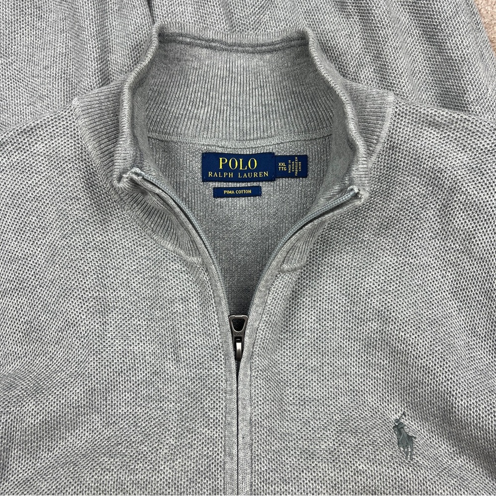 Polo Ralph Lauren Sleeveless Sweater Men’s XXL Full Zip Pima‎ Cotton Jacket Gray - Picture 6 of 14